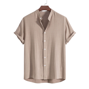 Linen And Rayon Blend Stand Collar Shirt