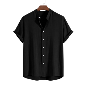 Linen And Rayon Blend Stand Collar Shirt