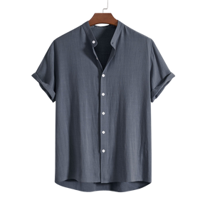 Linen And Rayon Blend Stand Collar Shirt