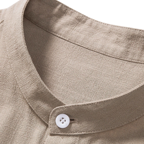 Linen And Rayon Blend Stand Collar Shirt